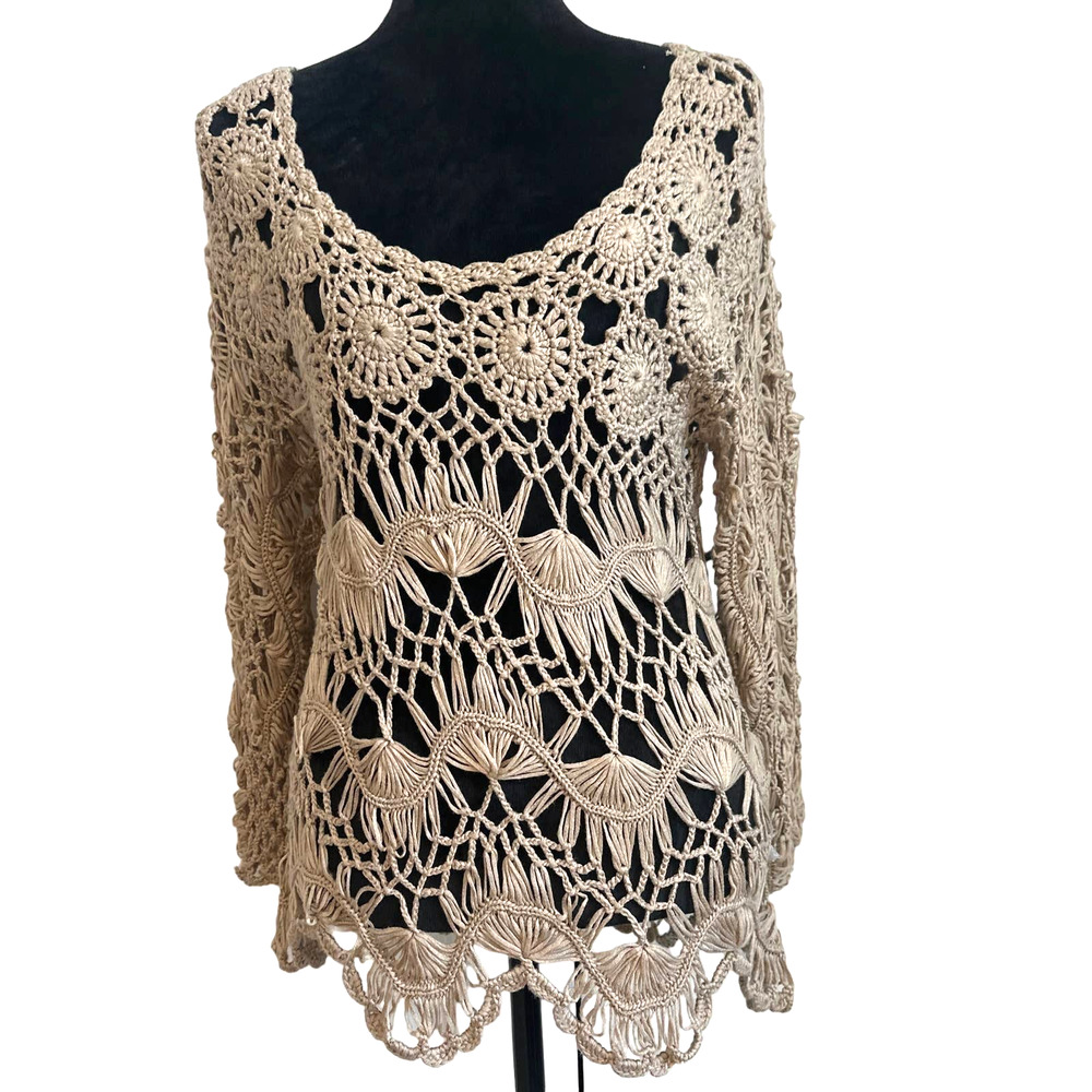 Umgee  Size small Tan Crochet Boho Blouse/ Swim Coverup